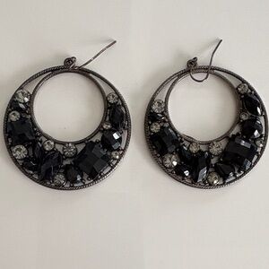 Stylish Black Crystal Hoop Drop Earrings - Women's Fashion Jewelry